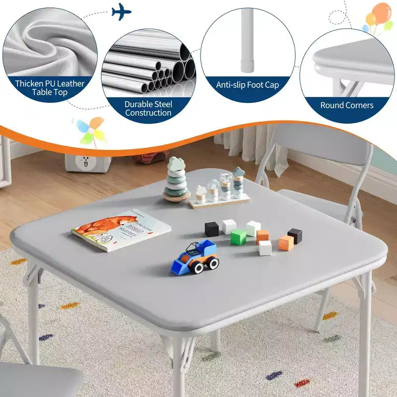 Set Tavolo Pieghevole e Sedie, Set Tavolo e Sedie per Bambini e Bambine per Sala da Pranzo, Asilo Nido, Aule