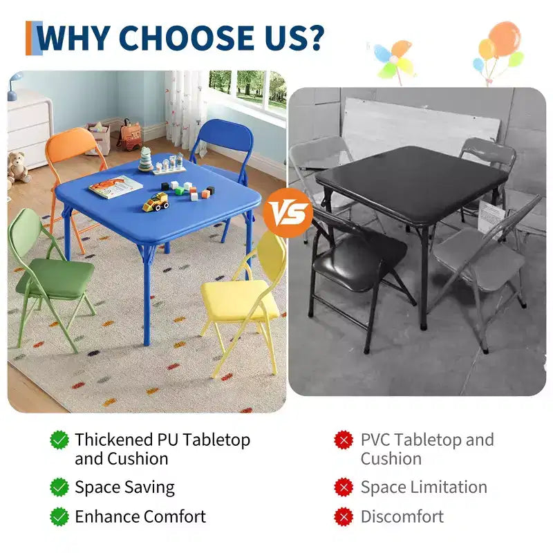 Set Tavolo Pieghevole e Sedie, Set Tavolo e Sedie per Bambini e Bambine per Sala da Pranzo, Asilo Nido, Aule