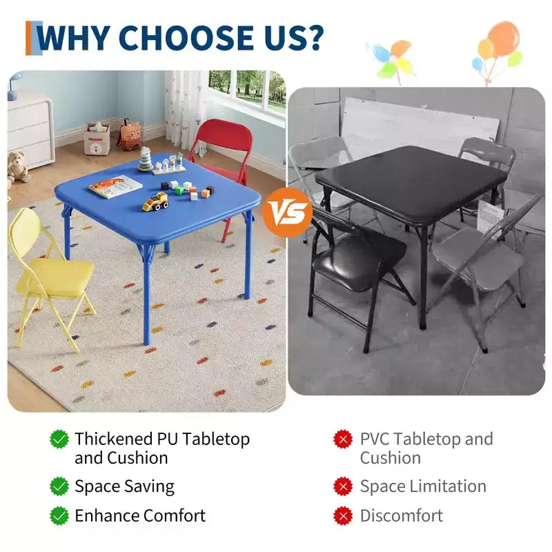 Set Tavolo Pieghevole e Sedie, Set Tavolo e Sedie per Bambini e Bambine per Sala da Pranzo, Asilo Nido, Aule
