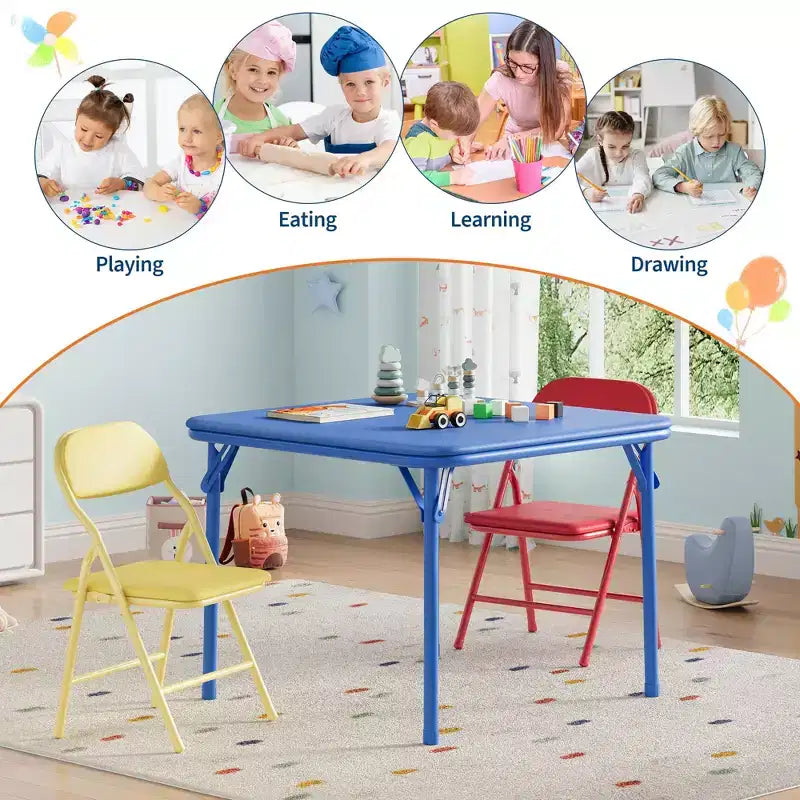 Set Tavolo Pieghevole e Sedie, Set Tavolo e Sedie per Bambini e Bambine per Sala da Pranzo, Asilo Nido, Aule