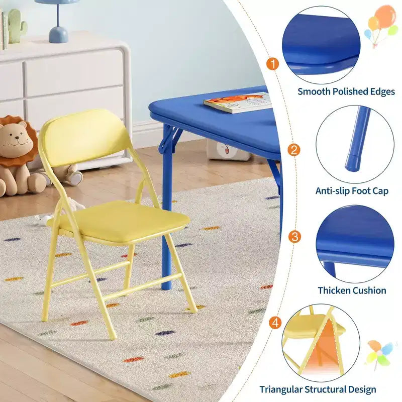 Set Tavolo Pieghevole e Sedie, Set Tavolo e Sedie per Bambini e Bambine per Sala da Pranzo, Asilo Nido, Aule