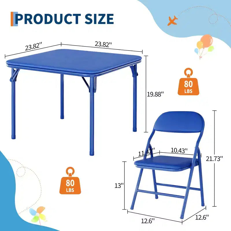 Set Tavolo Pieghevole e Sedie, Set Tavolo e Sedie per Bambini e Bambine per Sala da Pranzo, Asilo Nido, Aule