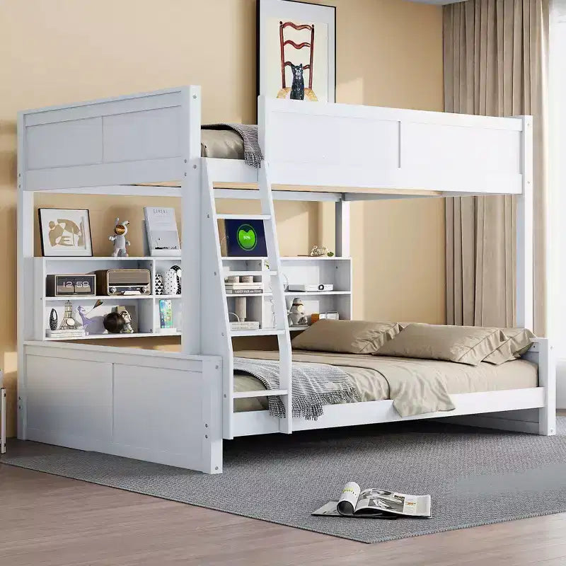 Letto a castello con armadietti contenitori e porte USB – Arredamento salvaspazio per camerette di bambini e ragazzi