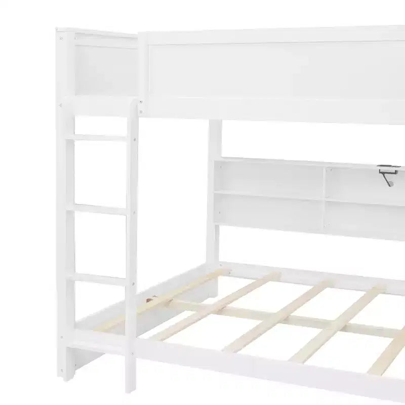 Letto a castello con armadietti contenitori e porte USB – Arredamento salvaspazio per camerette di bambini e ragazzi