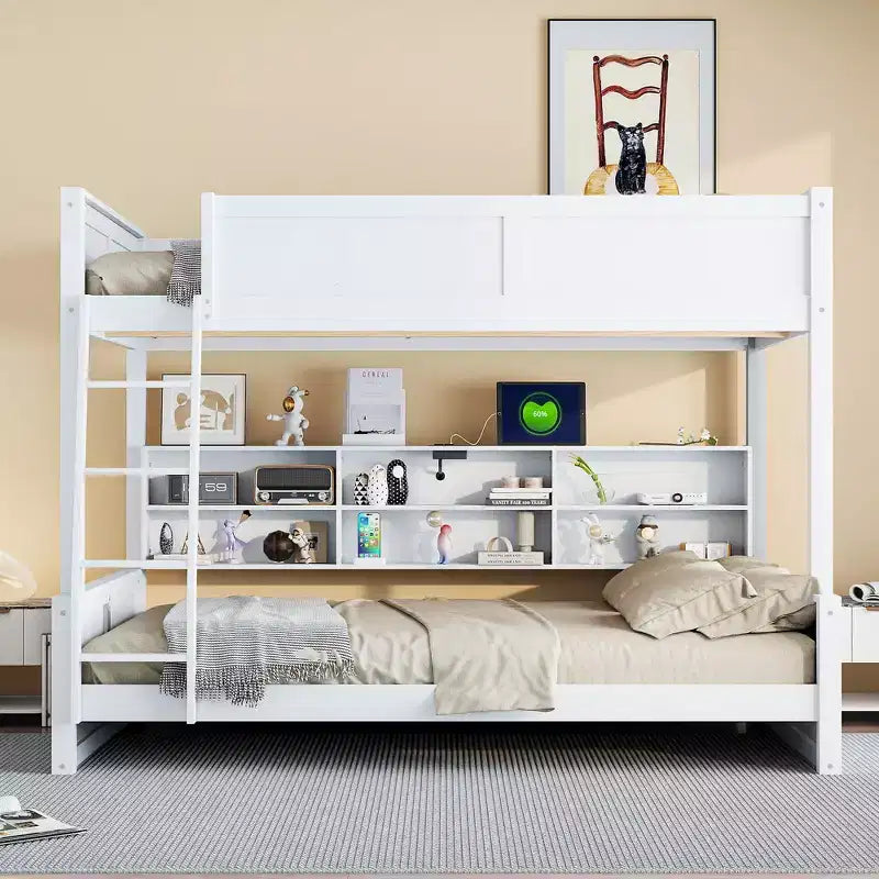 GDFStudio Davis Bunk Bed with Storage Cabinets and USB Ports