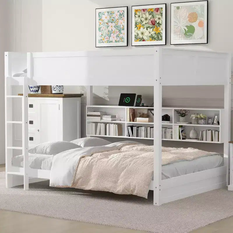 Letto a castello con armadietti contenitori e porte USB – Arredamento salvaspazio per camerette di bambini e ragazzi
