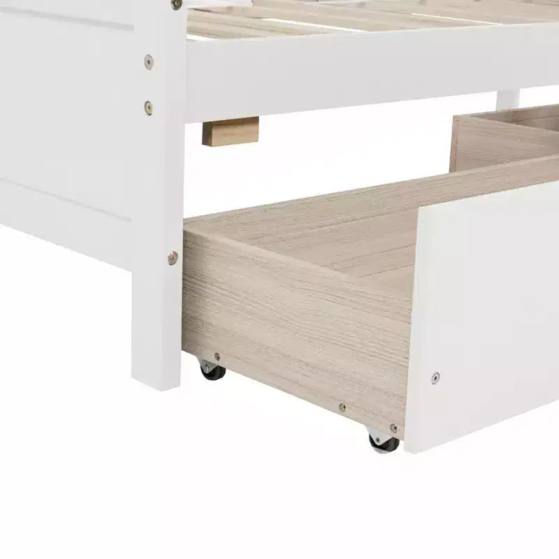 Divano letto singolo con 2 cassetti portaoggetti – Divano letto in legno massello di pino, salvaspazio, bianco