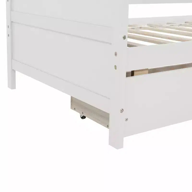 Divano letto singolo con 2 cassetti portaoggetti – Divano letto in legno massello di pino, salvaspazio, bianco