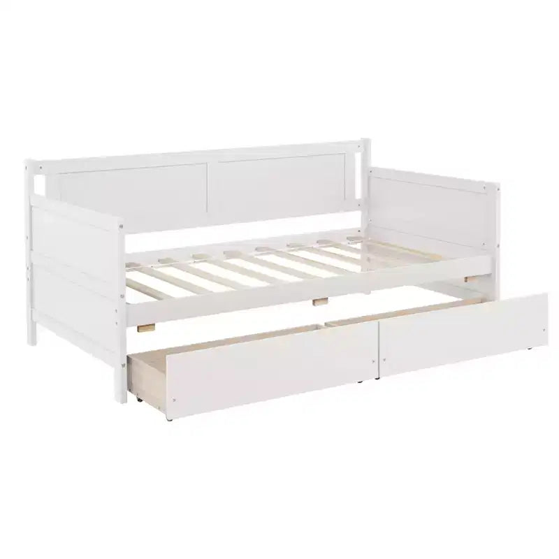Divano letto singolo con 2 cassetti portaoggetti – Divano letto in legno massello di pino, salvaspazio, bianco