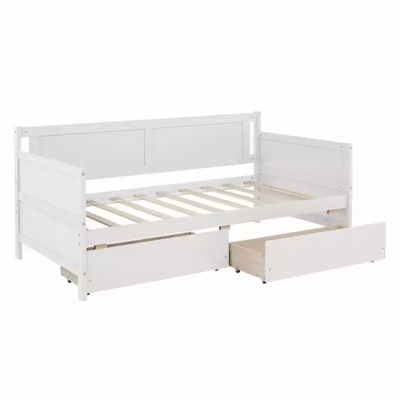 Divano letto singolo con 2 cassetti portaoggetti – Divano letto in legno massello di pino, salvaspazio, bianco