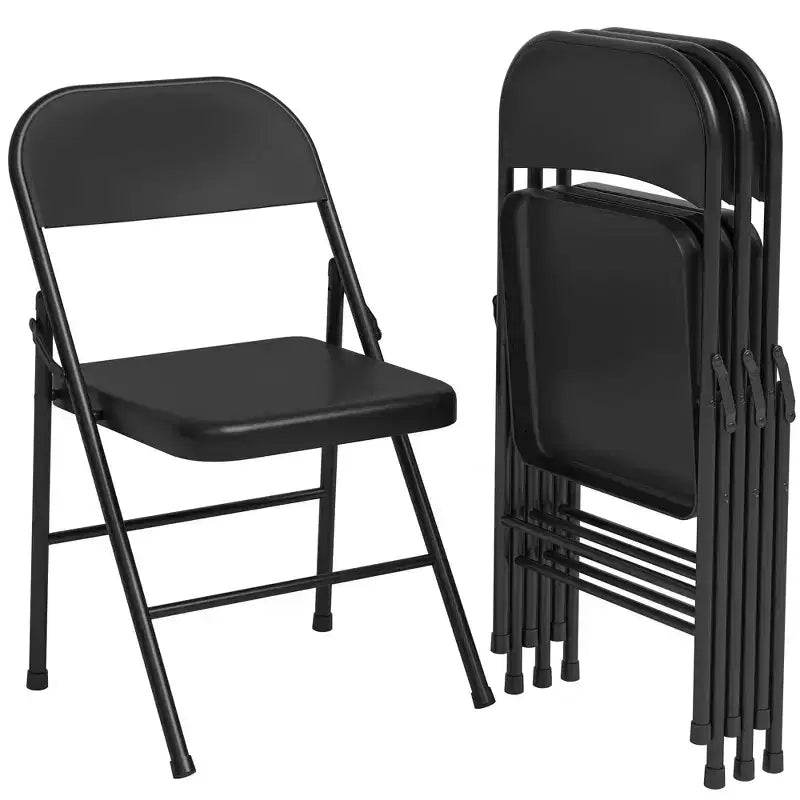 Metal Folding Chairs with Back, Metal Chairs with Durable Steel Frame, Indoor Outdoor Portable Stackable Seat, for Home Office, Set of 4