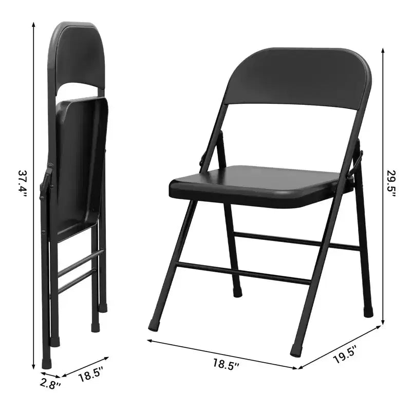 Sedie pieghevoli in metallo con schienale, sedie in metallo con robusto telaio in acciaio, sedile impilabile portatile per interni ed esterni, per ufficio, set da 4