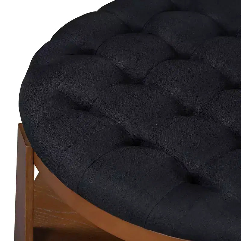 TUYOHW Tavolino/Ottomana a 2 Livelli per Soggiorno, Tavolino da Cocktail Accentato in Lino da 91 cm, Ottomana Oversize Trapuntata con Base in Legno di Gomma