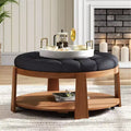 TUYOHW Tavolino/Ottomana a 2 Livelli per Soggiorno, Tavolino da Cocktail Accentato in Lino da 91 cm, Ottomana Oversize Trapuntata con Base in Legno di Gomma