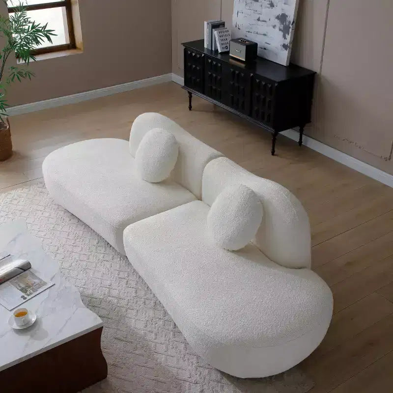 Divano Componibile Moderno Curvo con Rivestimento in Bouclé, Divano Componibile a Nuvola a 3 Posti con 2 Cuscini per Soggiorno e Camera da Letto - Panipeachy