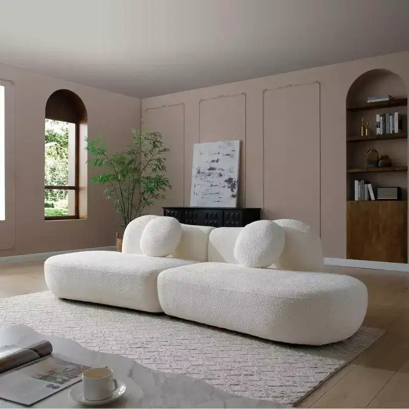 Divano Componibile Moderno Curvo con Rivestimento in Bouclé, Divano Componibile a Nuvola a 3 Posti con 2 Cuscini per Soggiorno e Camera da Letto - Panipeachy