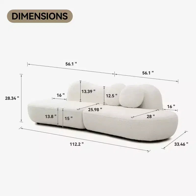 Divano Componibile Moderno Curvo con Rivestimento in Bouclé, Divano Componibile a Nuvola a 3 Posti con 2 Cuscini per Soggiorno e Camera da Letto - Panipeachy