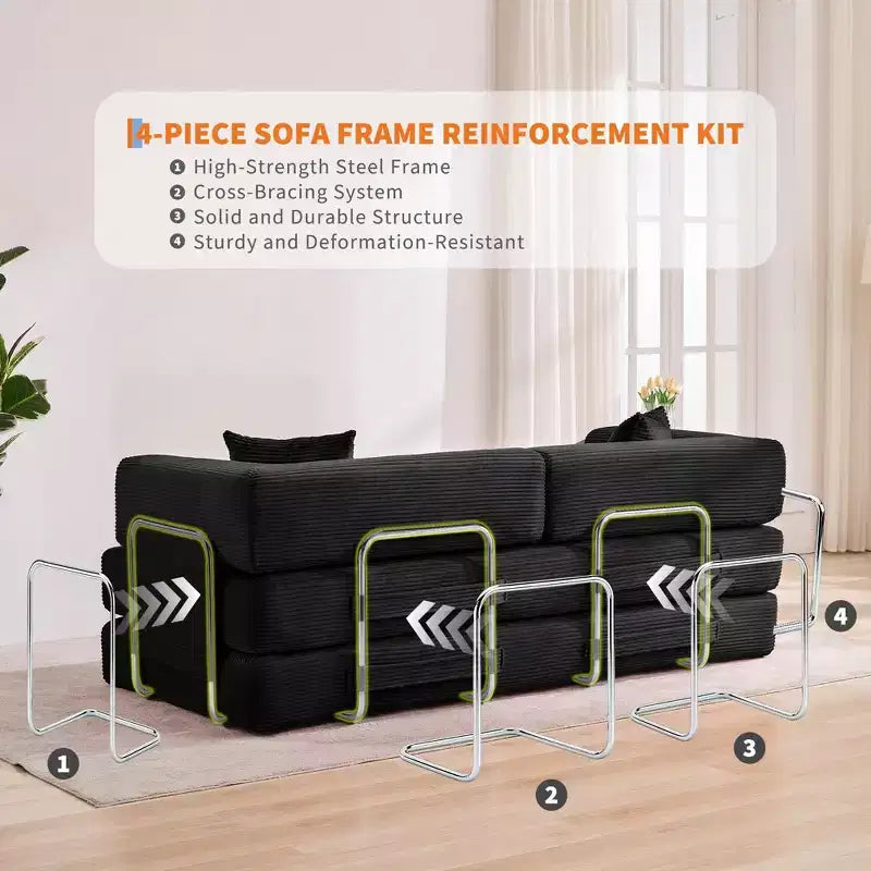 Chaise Longue Sdraio per Interni da 78,7", Divano Letto Oversize Senza Struttura Rivestito in Velluto a Coste con 2 Cuscini, per Soggiorno, Camera da Letto