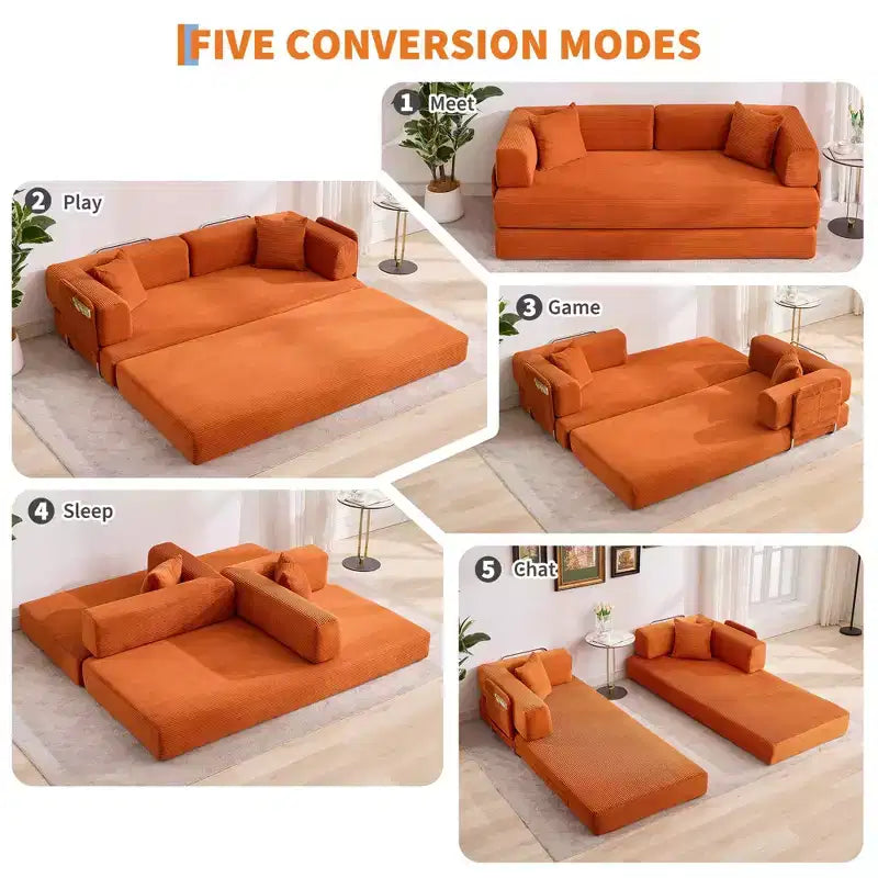 Chaise Longue Sdraio per Interni da 78,7", Divano Letto Oversize Senza Struttura Rivestito in Velluto a Coste con 2 Cuscini, per Soggiorno, Camera da Letto
