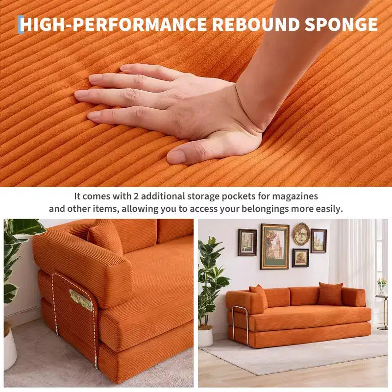 Chaise Longue Sdraio per Interni da 78,7", Divano Letto Oversize Senza Struttura Rivestito in Velluto a Coste con 2 Cuscini, per Soggiorno, Camera da Letto