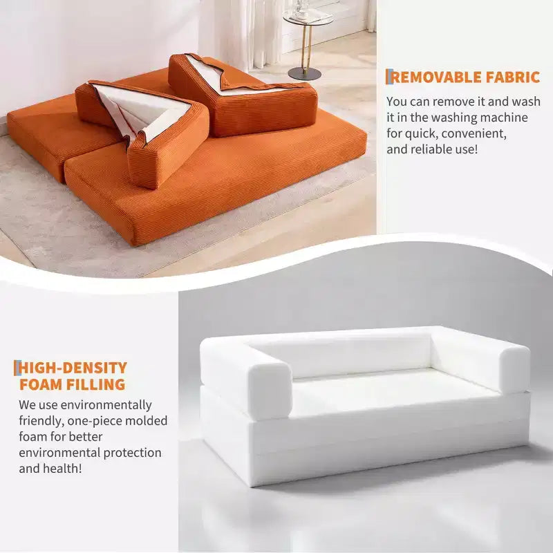 Chaise Longue Sdraio per Interni da 78,7", Divano Letto Oversize Senza Struttura Rivestito in Velluto a Coste con 2 Cuscini, per Soggiorno, Camera da Letto