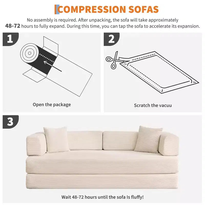 Chaise Longue Sdraio per Interni da 78,7", Divano Letto Oversize Senza Struttura Rivestito in Velluto a Coste con 2 Cuscini, per Soggiorno, Camera da Letto