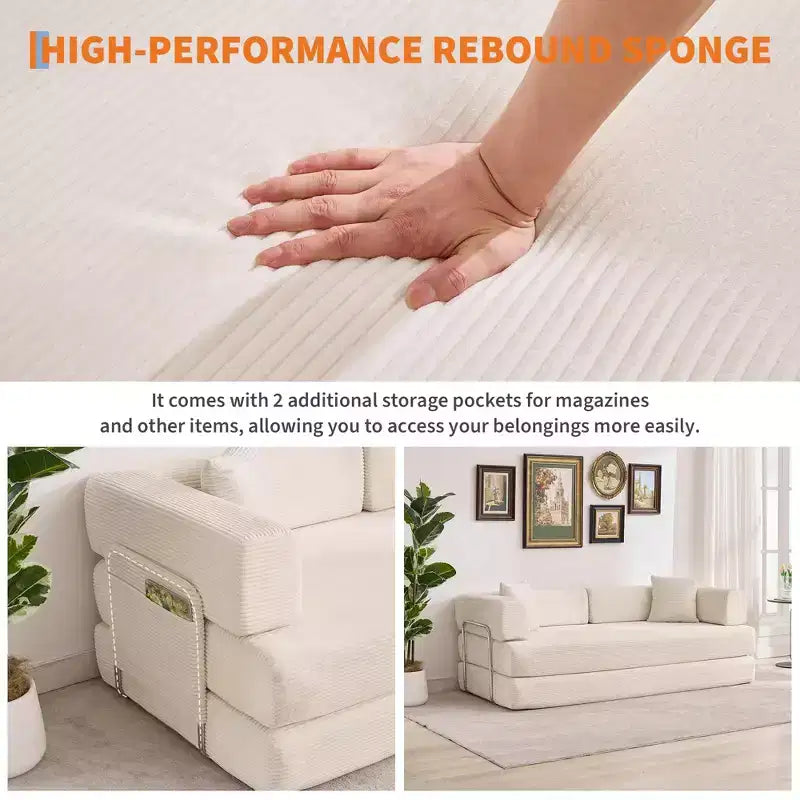 Chaise Longue Sdraio per Interni da 78,7", Divano Letto Oversize Senza Struttura Rivestito in Velluto a Coste con 2 Cuscini, per Soggiorno, Camera da Letto