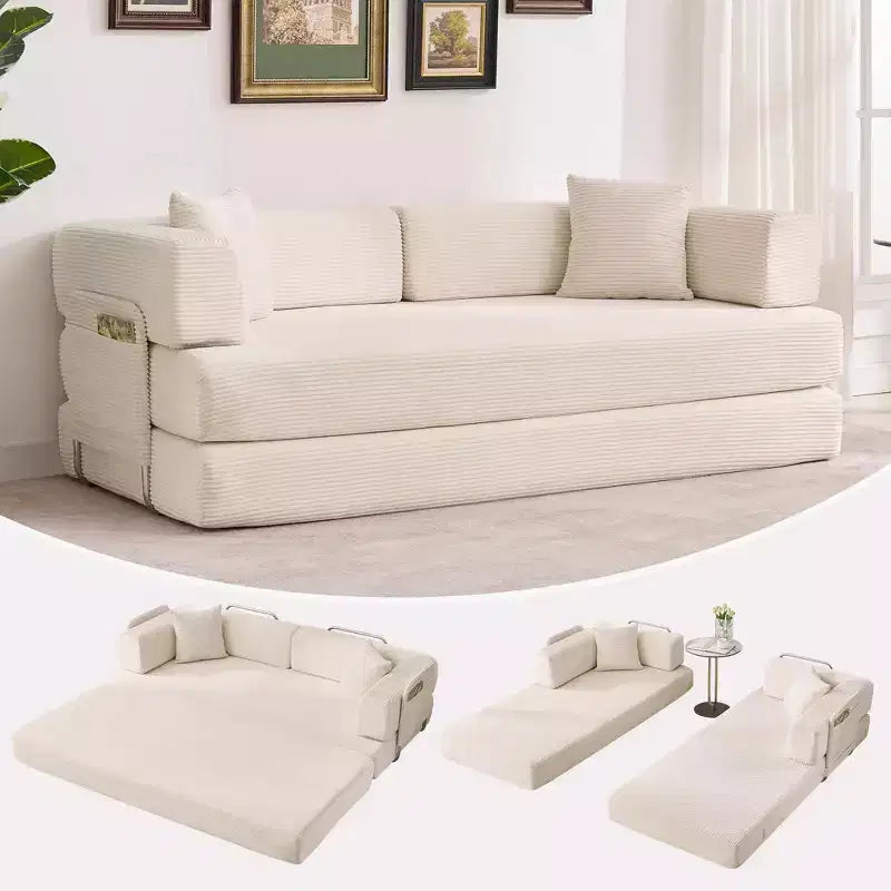 Chaise Longue Sdraio per Interni da 78,7", Divano Letto Oversize Senza Struttura Rivestito in Velluto a Coste con 2 Cuscini, per Soggiorno, Camera da Letto