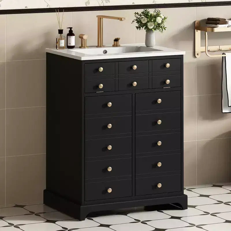 24 Small Bathroom Vanity Sink Combo, Bathroom Storage Cabinet with Soft Closing Doors, Single Sink Bathroom Vanity, Black