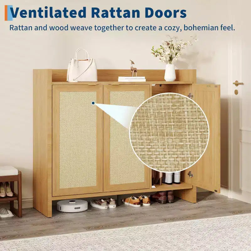 Scarpiera in Rattan per Ingresso Scarpiera Ventilata in Legno con Ripiani Regolabili Scarpiera in Rattan Calda per Corridoio e Cucina
