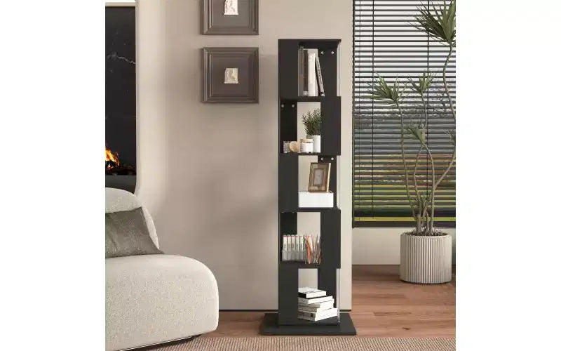 Libreria ad angolo rotante in legno – Scaffale verticale con pannello acrilico per piccoli spazi