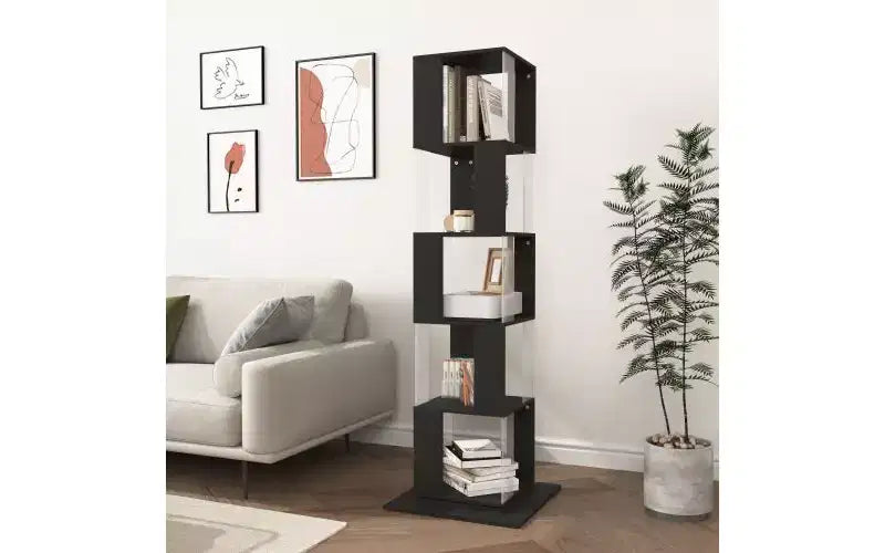 Libreria ad angolo rotante in legno – Scaffale verticale con pannello acrilico per piccoli spazi