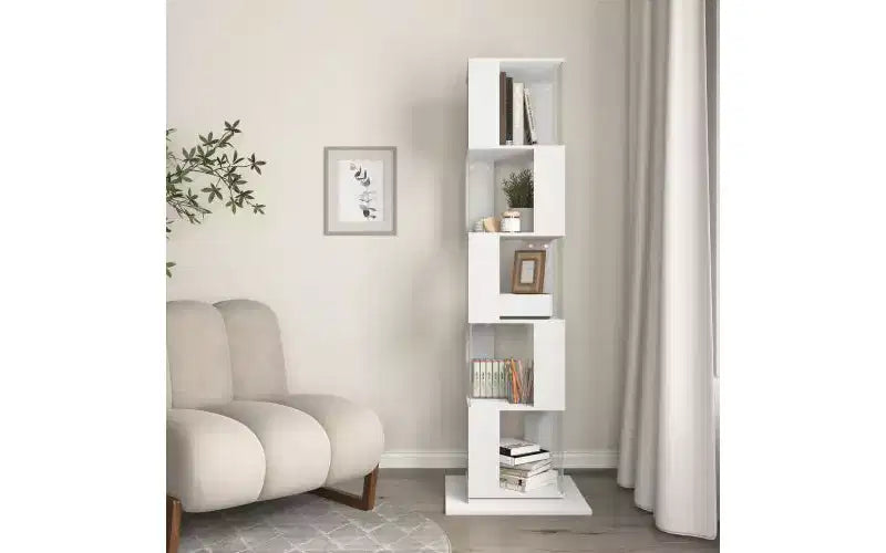 Libreria ad angolo rotante in legno – Scaffale verticale con pannello acrilico per piccoli spazi