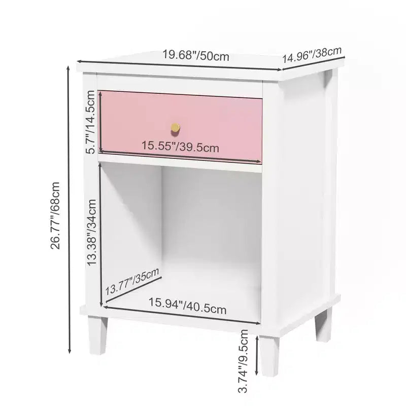 TUYOHW 26.77H Comodino in legno con cassetto e ripiano aperto, tavolino da notte con maniglie in metallo per bambini, adulti, camere da letto