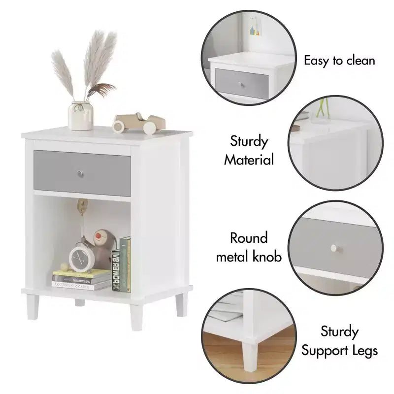 TUYOHW 26.77H Comodino in legno con cassetto e ripiano aperto, tavolino da notte con maniglie in metallo per bambini, adulti, camere da letto