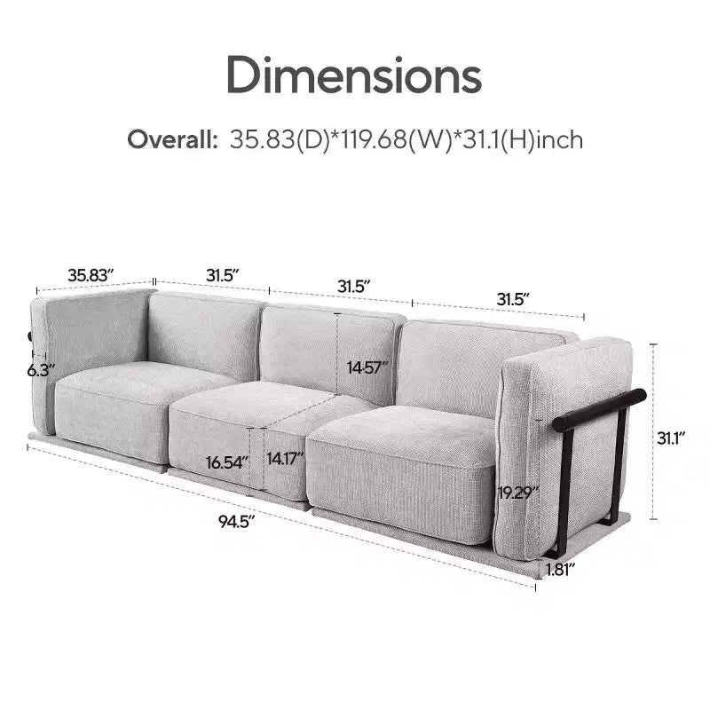 Divano componibile modulare a 3 posti oversize – Divano moderno in velluto effetto nuvola, struttura in legno e metallo