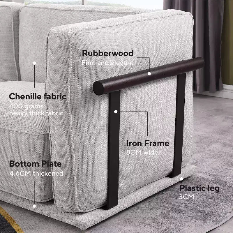 Divano componibile modulare a 3 posti oversize – Divano moderno in velluto effetto nuvola, struttura in legno e metallo