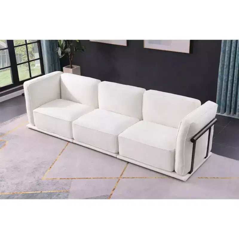 Divano componibile modulare a 3 posti oversize – Divano moderno in velluto effetto nuvola, struttura in legno e metallo