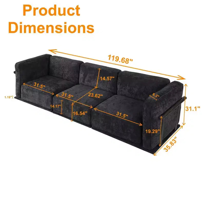 Divano componibile modulare a 3 posti oversize – Divano moderno in velluto effetto nuvola, struttura in legno e metallo