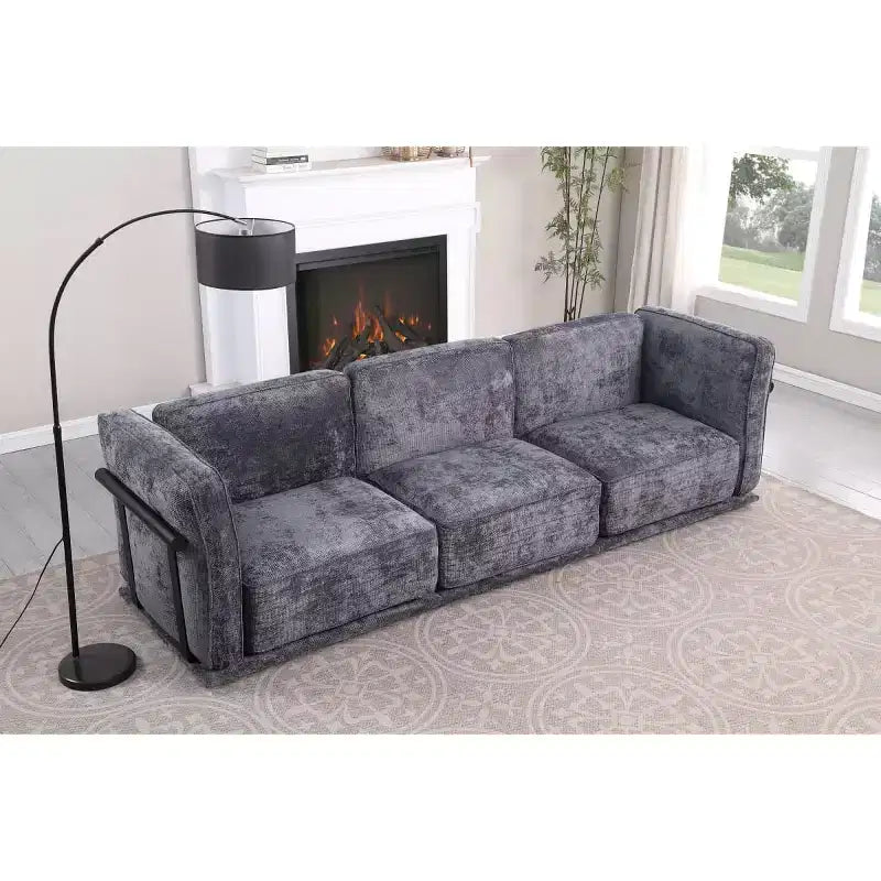 Divano componibile modulare a 3 posti oversize – Divano moderno in velluto effetto nuvola, struttura in legno e metallo