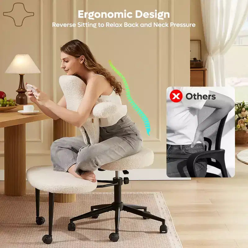 Sedia da ufficio ergonomica per seduta all'indietro con poggiapiedi retrattile e altezza regolabile