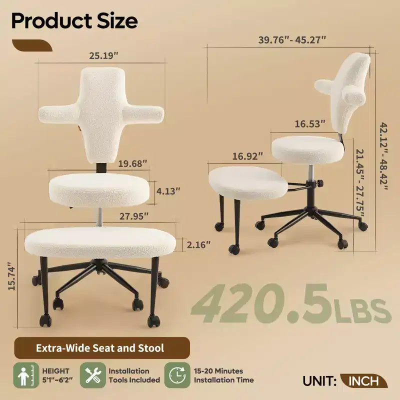 Sedia da ufficio ergonomica per seduta all'indietro con poggiapiedi retrattile e altezza regolabile