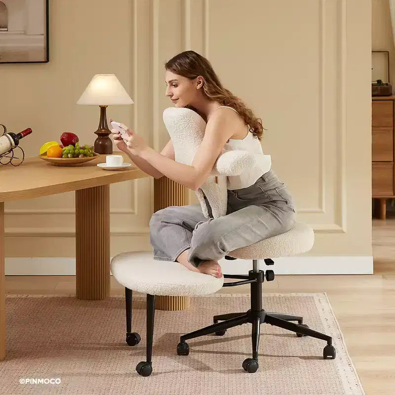 Sedia da ufficio ergonomica per seduta all'indietro con poggiapiedi retrattile e altezza regolabile