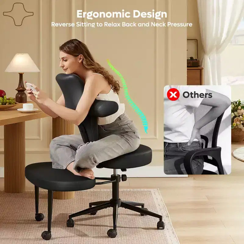 Sedia da ufficio ergonomica per seduta all'indietro con poggiapiedi retrattile e altezza regolabile