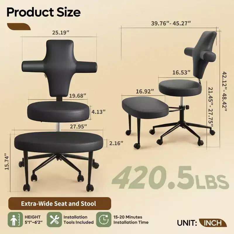 Sedia da ufficio ergonomica per seduta all'indietro con poggiapiedi retrattile e altezza regolabile