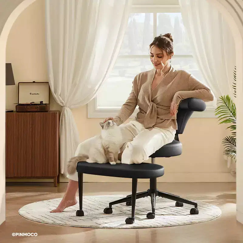Pinmoco Comfortable Backwards Sitting Office Chair, Criss Cross Chair with Retractable Footstool, Extra-Wide Seat and Adjustable Height