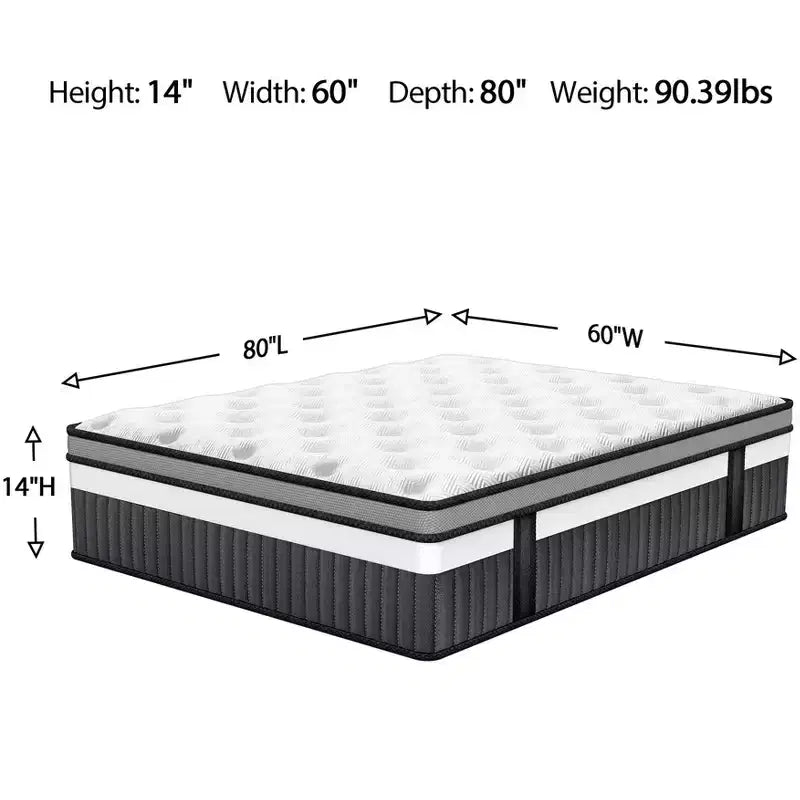 Materasso Queen in memory foam, 14 pollici con gel in scatola, sollievo dalla pressione zonale, schiume e tessuto certificati sicuri, design rinfrescante e traspirante, medio-rigido