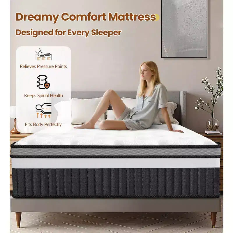 Materasso Queen in memory foam, 14 pollici con gel in scatola, sollievo dalla pressione zonale, schiume e tessuto certificati sicuri, design rinfrescante e traspirante, medio-rigido