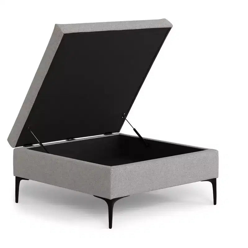 Lilah Poggiapiedi Contenitore Contemporaneo Quadrato Mid Century Largo 91 cm con Coperchio Sollevabile in Lino di Poliestere