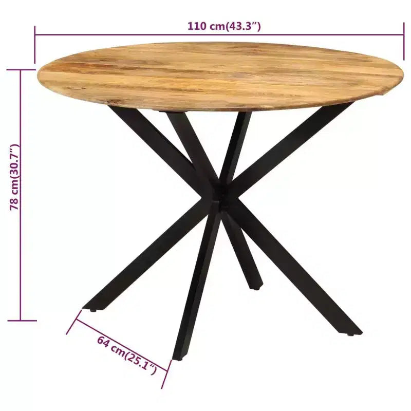 Tavolo da pranzo in legno massello di mango – Naturale e nero, 110x78 cm, robusto telaio in legno duro